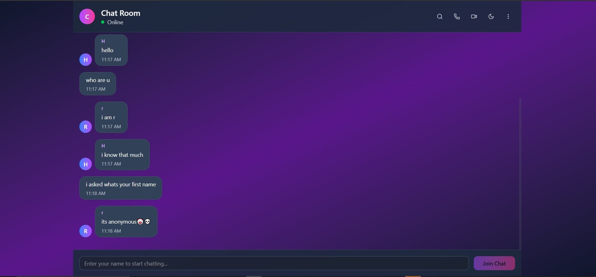 public chat app screenshot