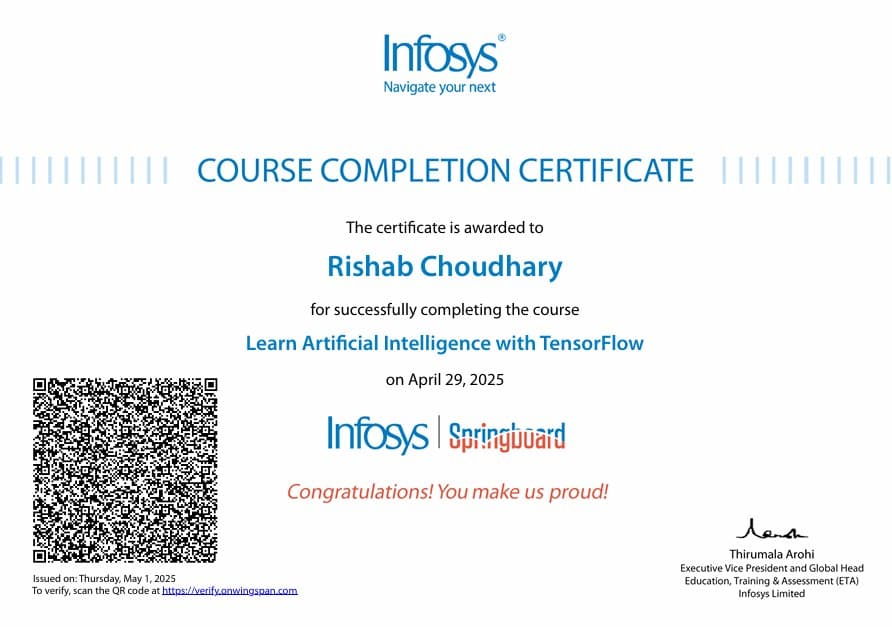 Learn Artificial Intelligence with TensorFlow Certificate